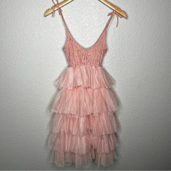 Girls 5T Pink Tiered Rustic Tulle Dress Ballerina Flower Girl - Picture 2 of 13